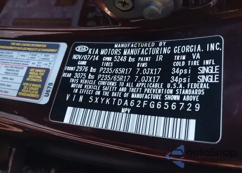 2015 Kia Sorento Lx from USA, damaged, VIN 5XYKTDA62FG656729